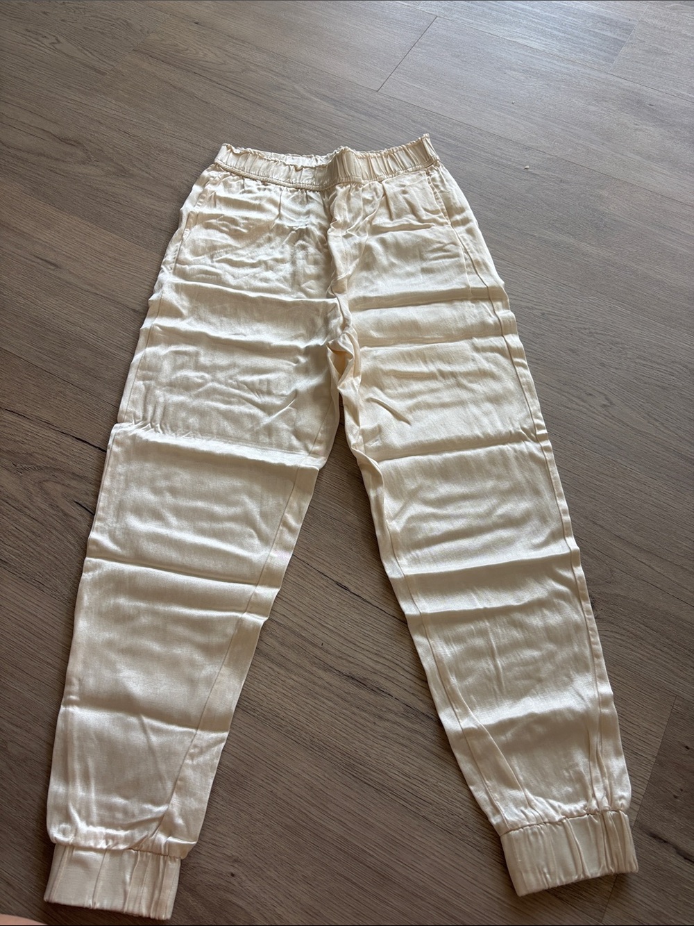 Zara Cream Elastic-Waist Jogger Trousers with Cuffed Ankles
